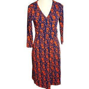 Boden Orange and Blue Geometric Midi Dress